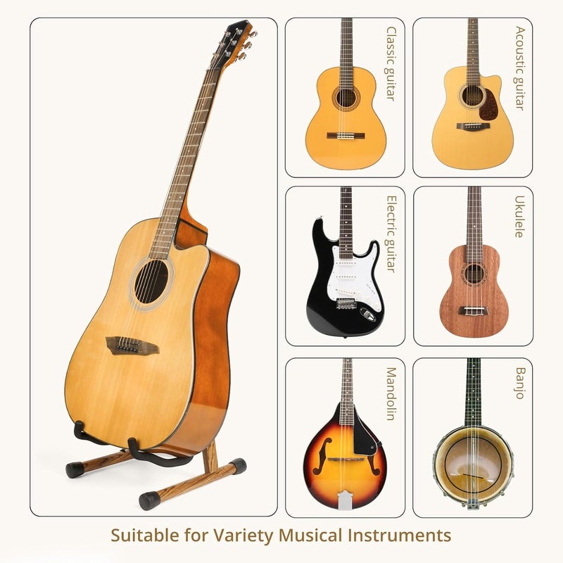 KingPoint Wood Guitar Stand, Guitar Floor Stand, Acoustic Electric Wooden A Frame Folding Guitar Holder Adjustable for Bass, Cello, Mandolin, Banjo, Ukulele（A-Frame-Zebra Wood） - Image 4
